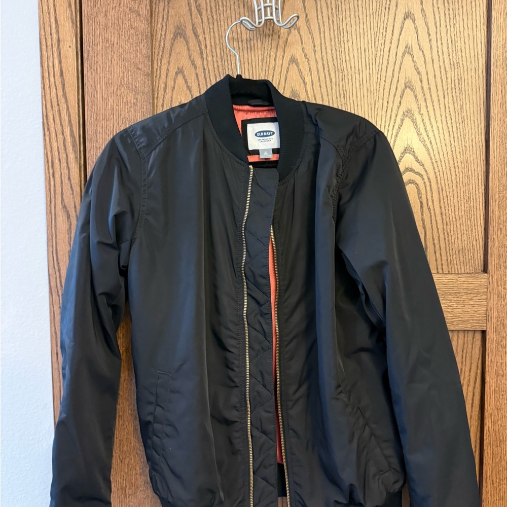 Old Navy Black Bomber Jacket with Pink Lining